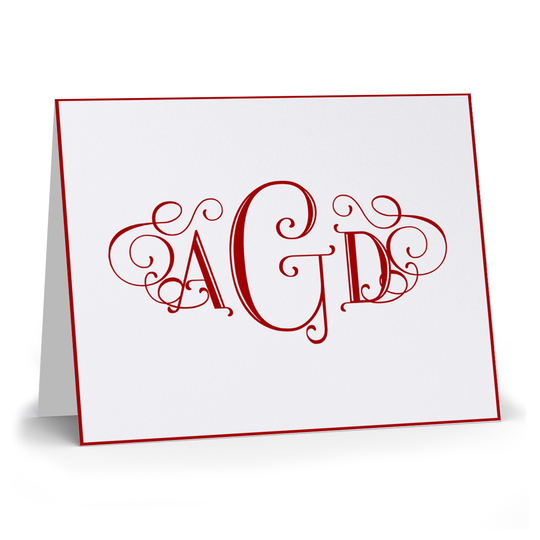 Swanky Uptown Monogram Bordered Folded Note Cards - Raised Ink